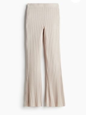 H&M Ribbed Flare Knit Pants - Beige Taupe